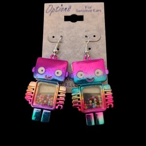 Pink and Blue Robot Earrings